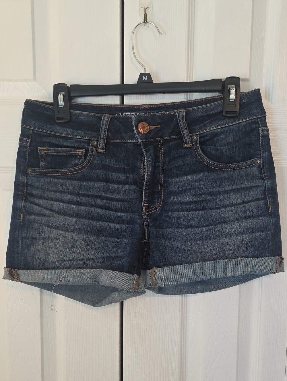 American Eagle Outfitters Dark Blue Rolled Cuff Denim Shorts